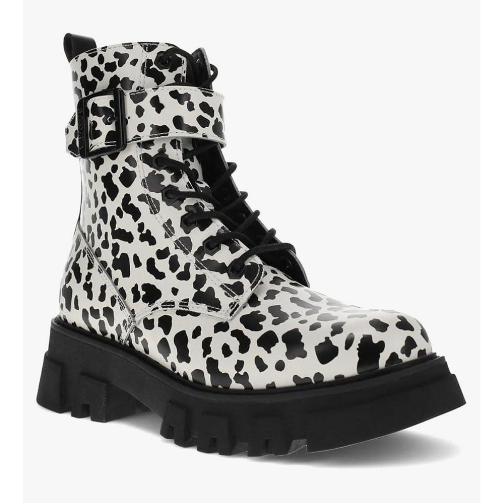 Levis Womens Giselle- Leopard Print Combat Lace Up Boots Shoes Black Cream NEW